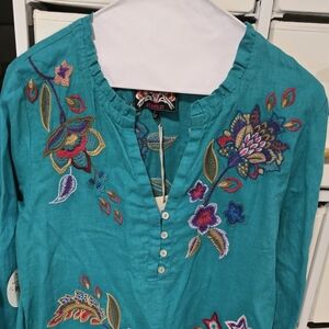 Johnny Was Teal Dress with Floral Embroidery NWT
